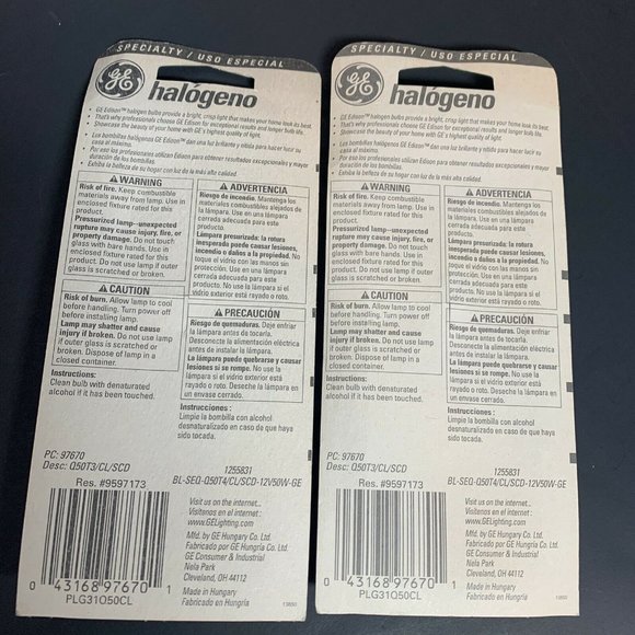 Lot of 2 50 Watt GE Halogen Clear Bulbs JCD GY6.35 - Picture 4 of 4